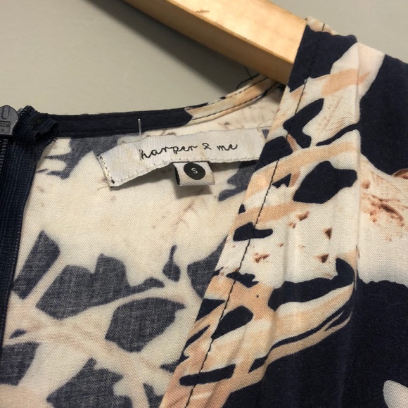 Navy palm romper, kimono sleeve with tie - Picture 5 of 7